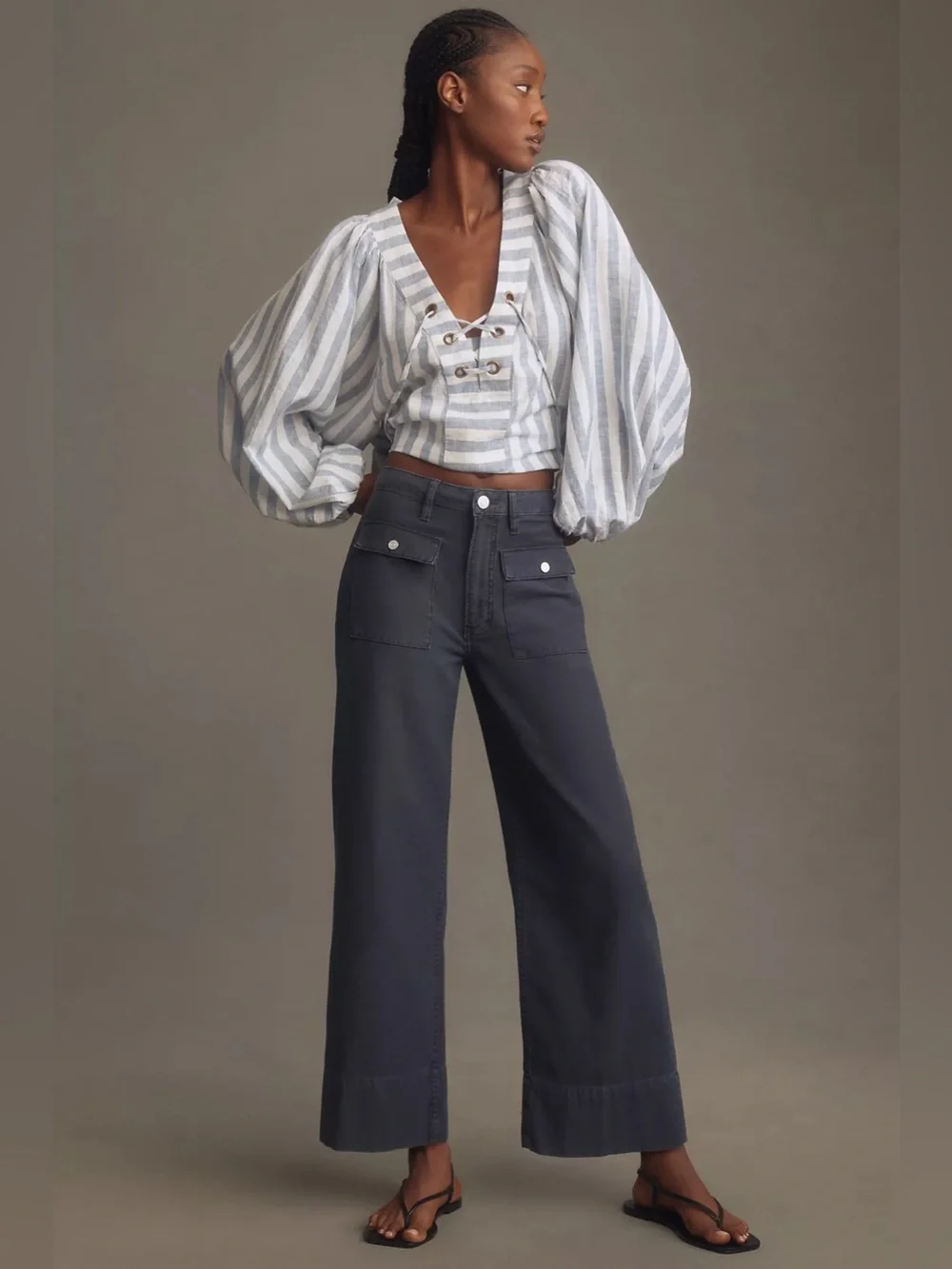 NWT Frame The 70s Cotton-Canvas Wide-Leg Pants, Size 33 - Picture 1 of 13